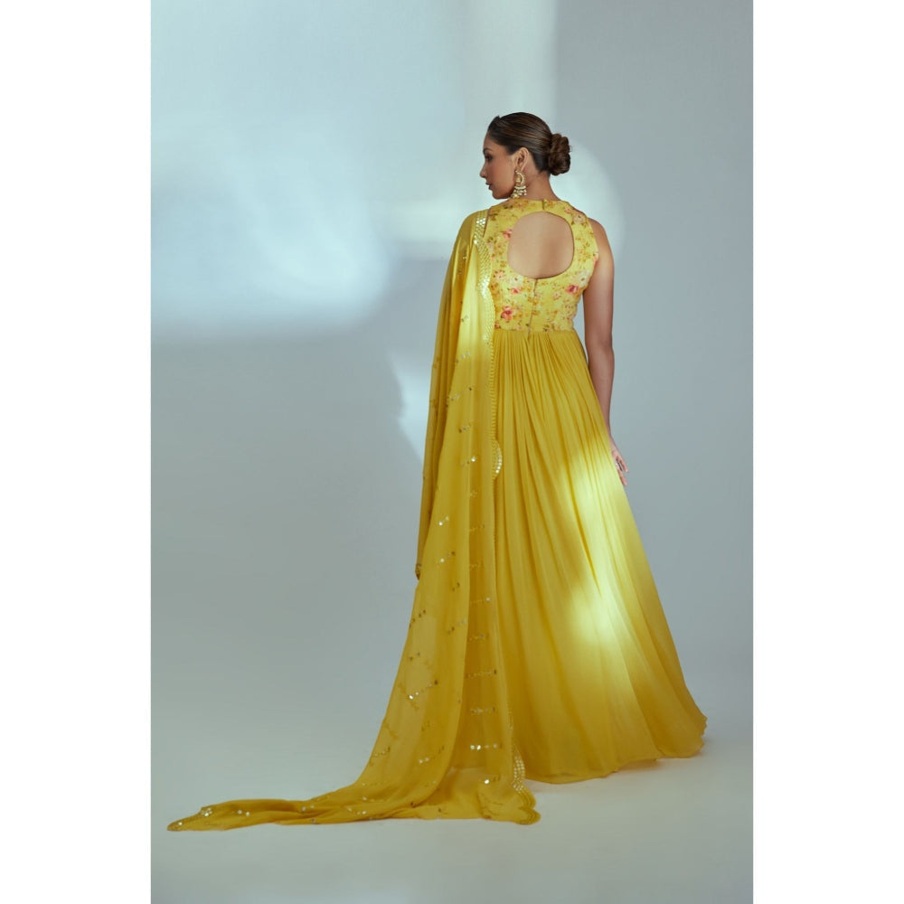 Suruchi Parakh Womens Yellow Floral Print Anarkali Kurta with Dupatta (Set of 2)