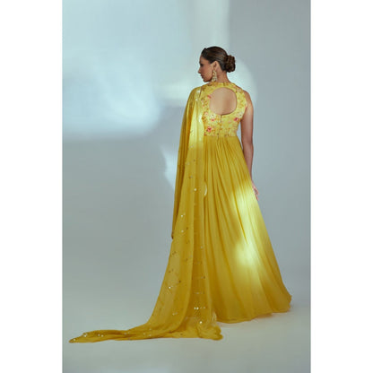 Suruchi Parakh Womens Yellow Floral Print Anarkali Kurta with Dupatta (Set of 2)