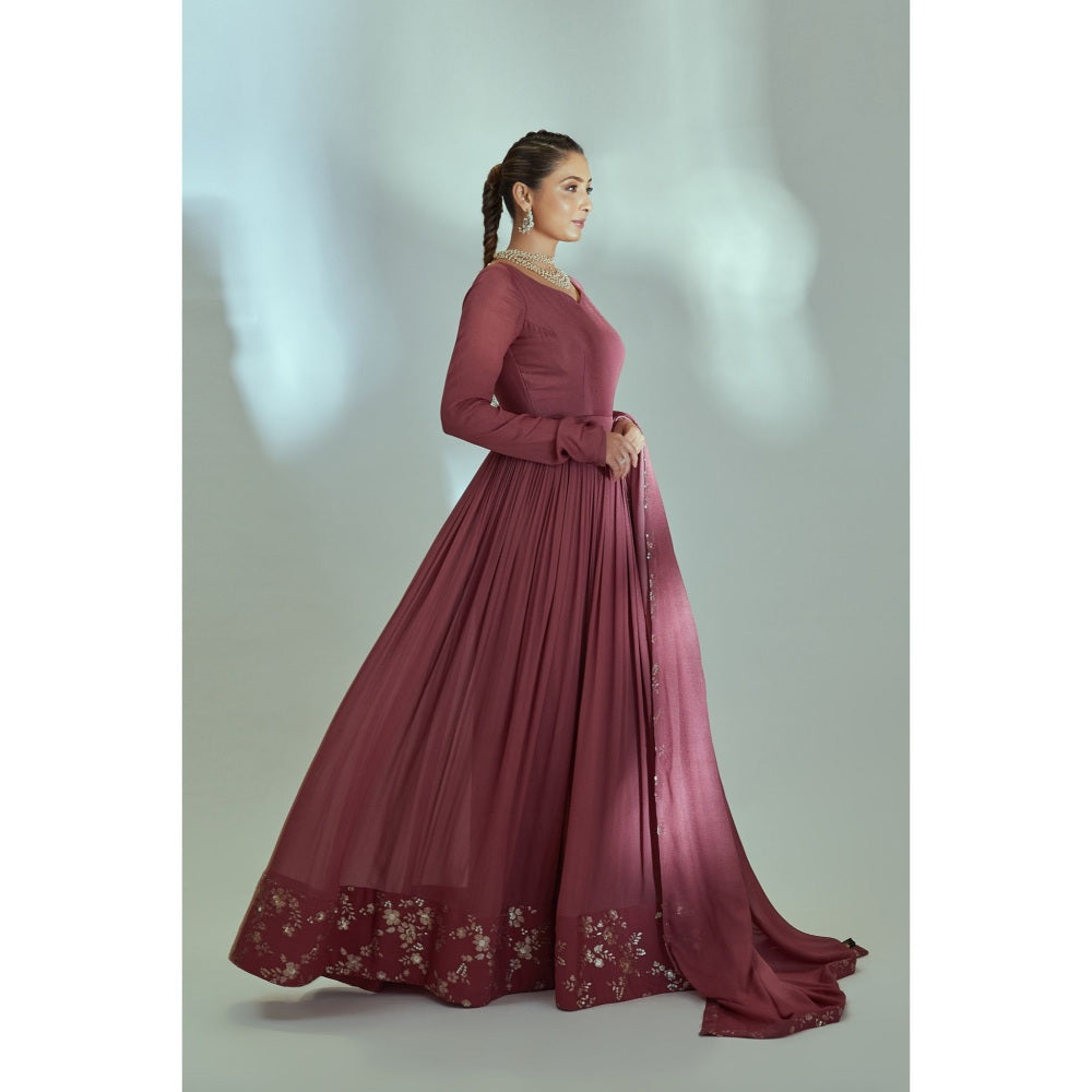 Suruchi Parakh Womens Mauve Solid Anarkali Kurta with Dupatta (Set of 2)