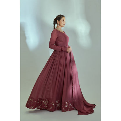 Suruchi Parakh Womens Mauve Solid Anarkali Kurta with Dupatta (Set of 2)