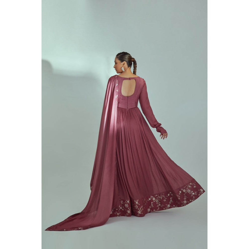 Suruchi Parakh Womens Mauve Solid Anarkali Kurta with Dupatta (Set of 2)