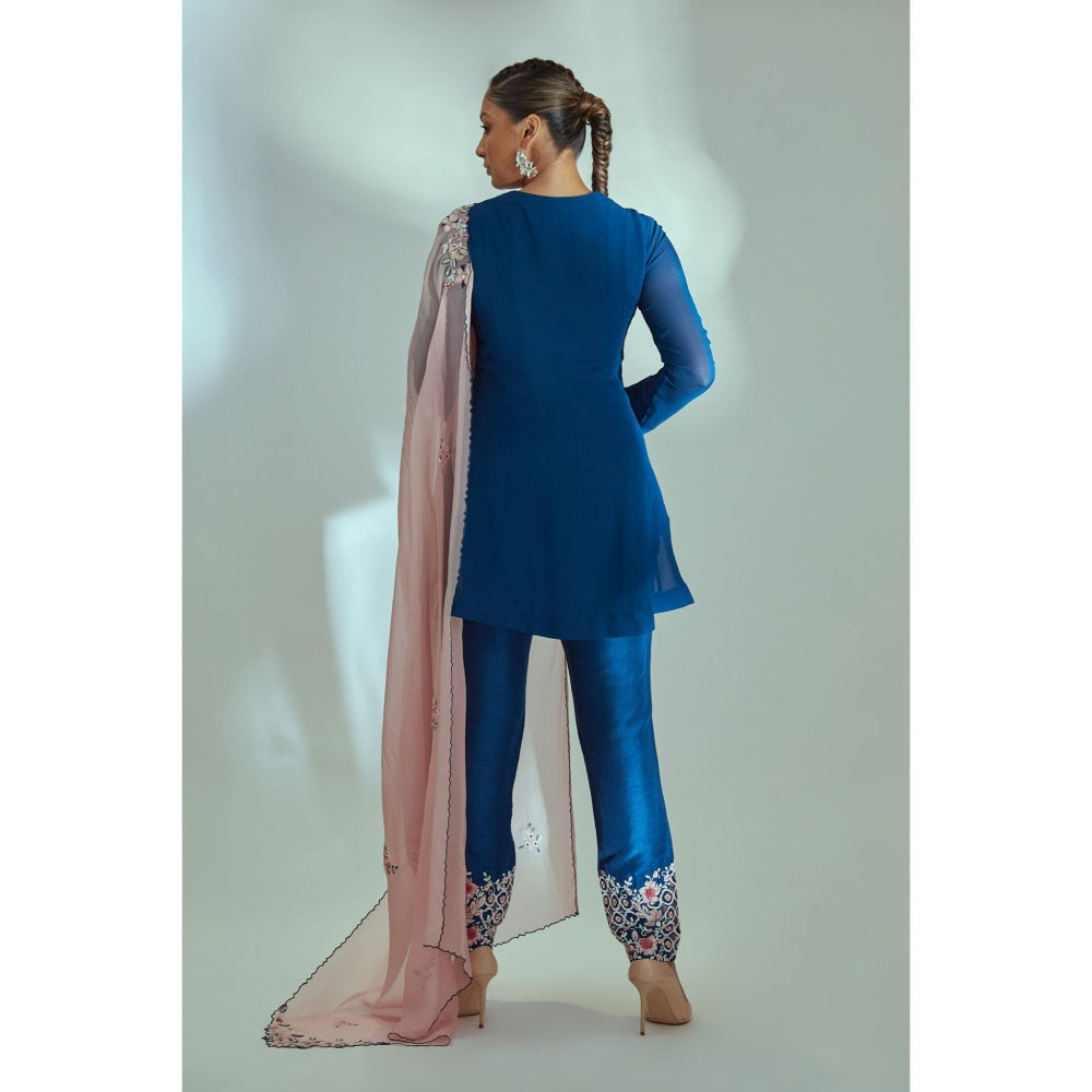 Suruchi Parakh Womens Blue Embroidered Kurta with Pant and Dupatta (Set of 3)