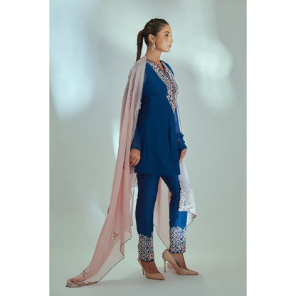 Suruchi Parakh Womens Blue Embroidered Kurta with Pant and Dupatta (Set of 3)