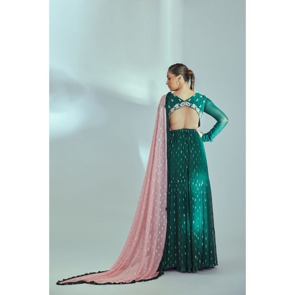 Suruchi Parakh Womens Green Embroidered Anarkali Kurta with Dupatta (Set of 2)