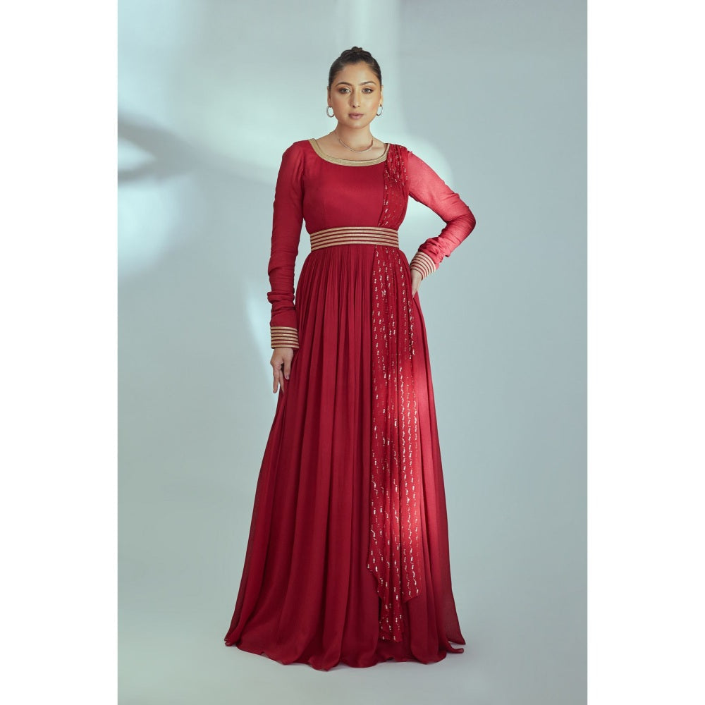 Suruchi Parakh Womens Solid Anarkali Kurta with Belt and Dupatta (Set of 3)