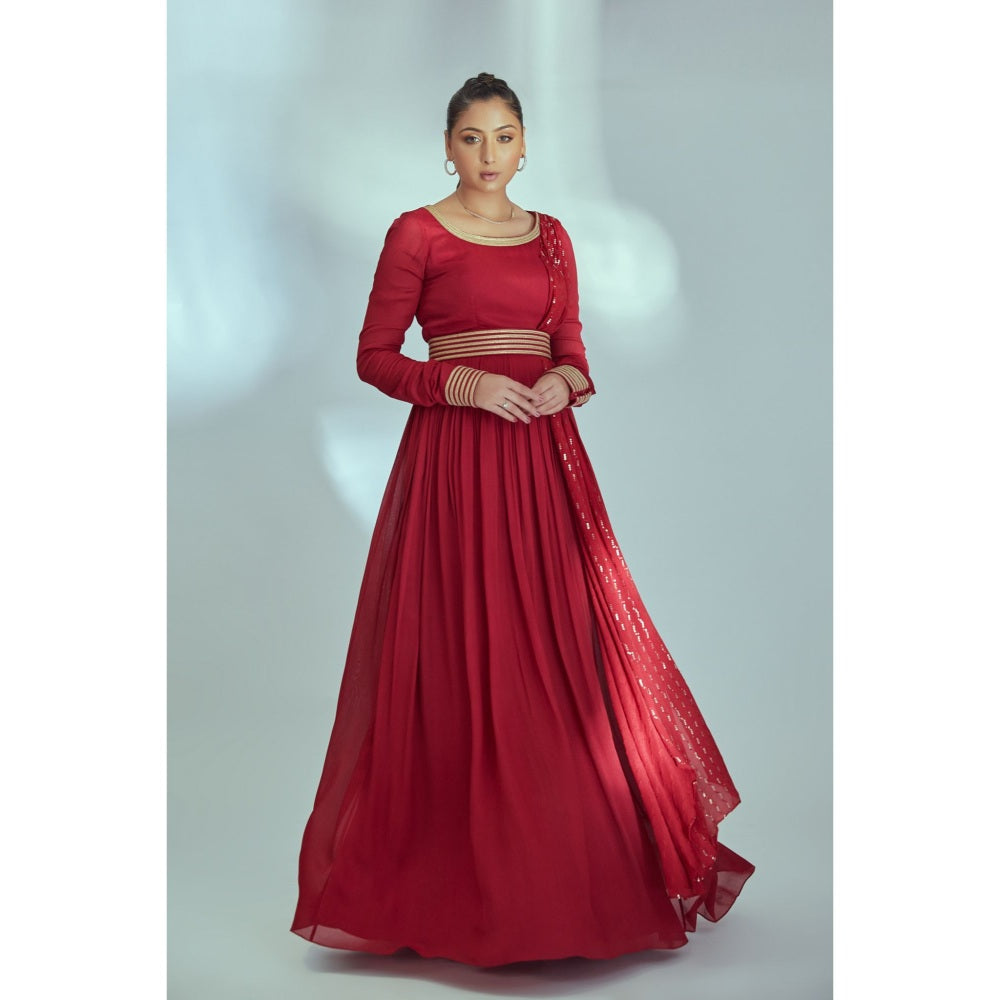 Suruchi Parakh Womens Solid Anarkali Kurta with Belt and Dupatta (Set of 3)