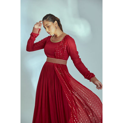 Suruchi Parakh Womens Solid Anarkali Kurta with Belt and Dupatta (Set of 3)