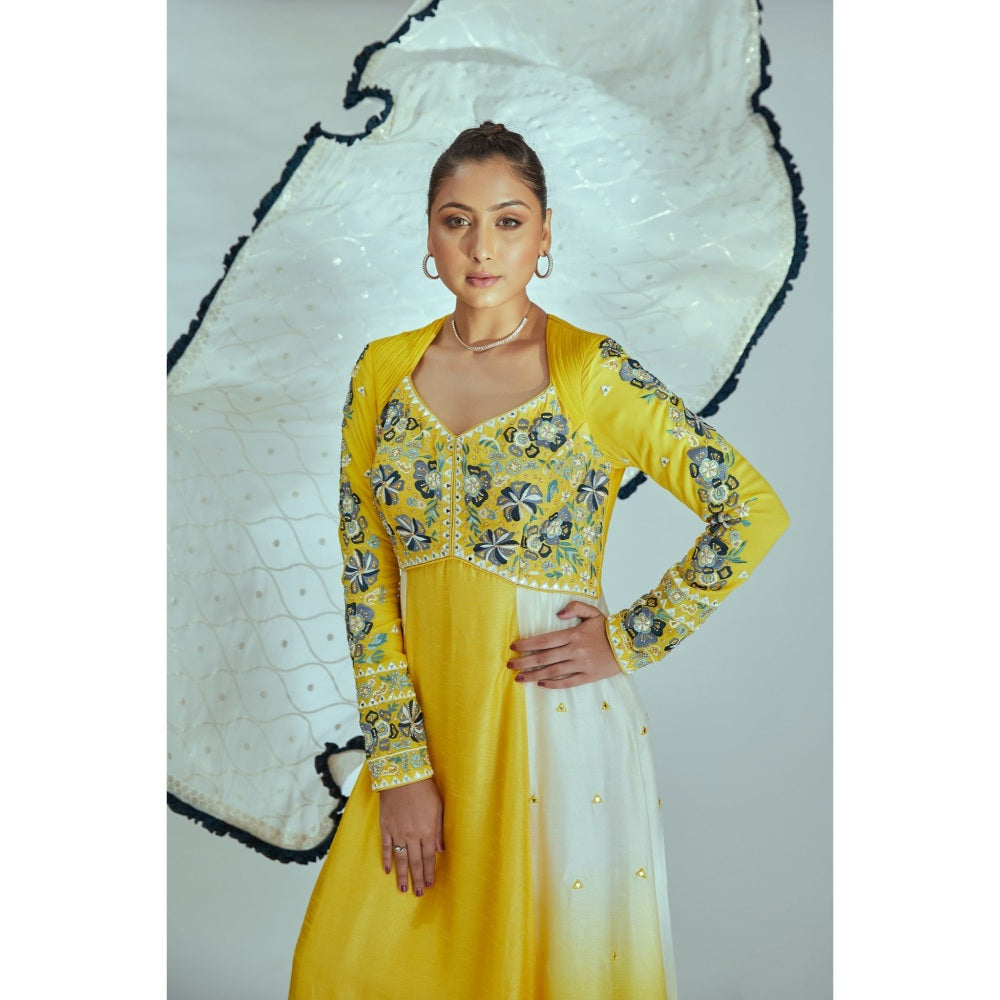 Suruchi Parakh Womens Yellow Embroidered Anarkali Kurta and Dupatta (Set of 2)