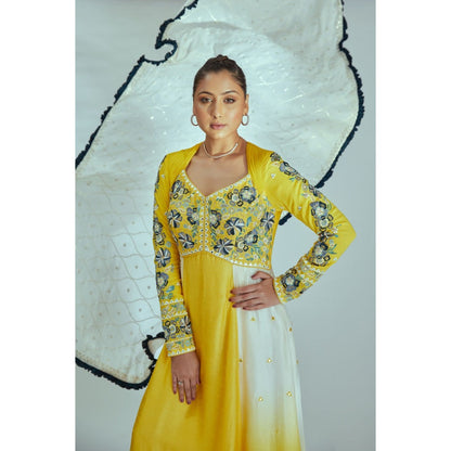 Suruchi Parakh Womens Yellow Embroidered Anarkali Kurta and Dupatta (Set of 2)