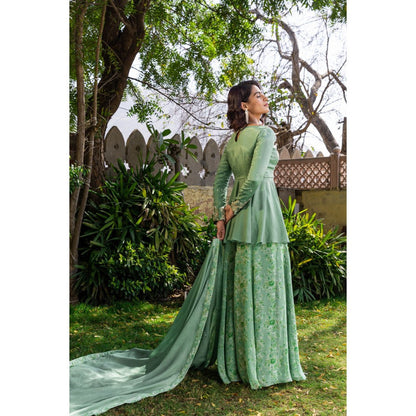 Suruchi Parakh Womens Green Embroidered Kurti with Palazzo and Dupatta (Set of 3)