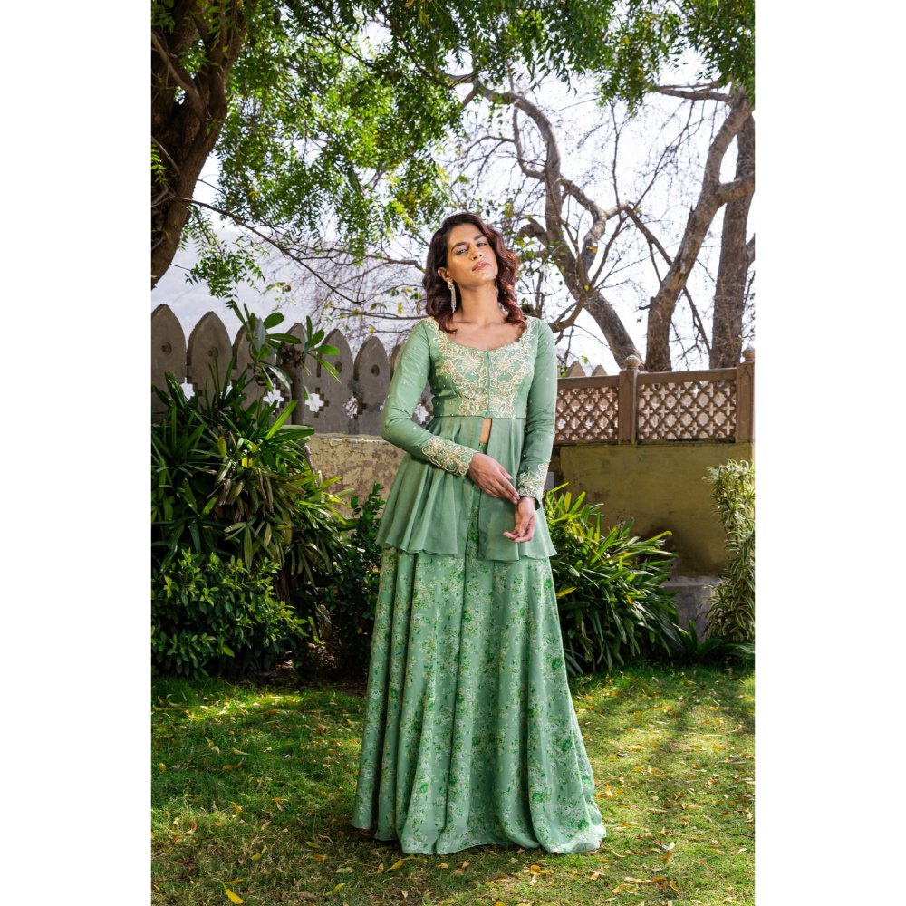 Suruchi Parakh Womens Green Embroidered Kurti with Palazzo and Dupatta (Set of 3)