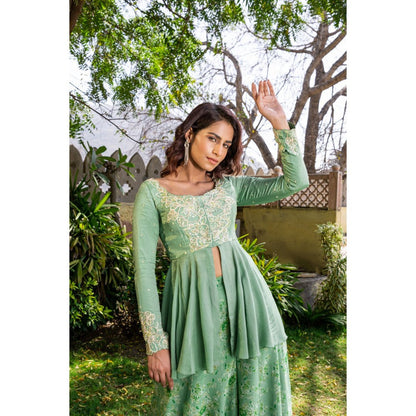 Suruchi Parakh Womens Green Embroidered Kurti with Palazzo and Dupatta (Set of 3)
