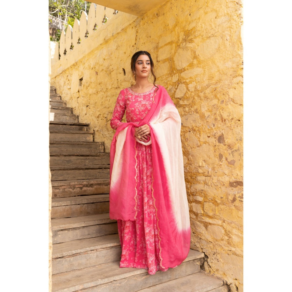 Suruchi Parakh Womens Pink Embellished Anarkali Kurta and Dupatta (Set of 2)