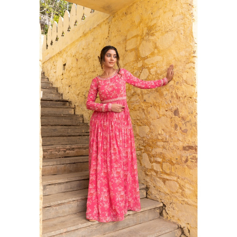 Suruchi Parakh Womens Pink Embellished Anarkali Kurta and Dupatta (Set of 2)
