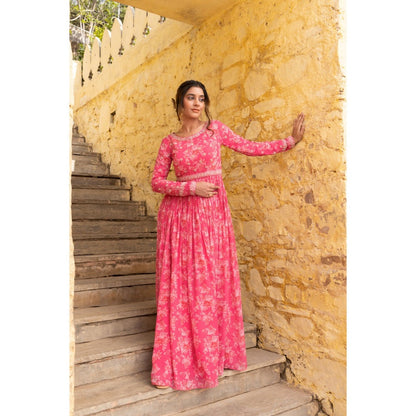 Suruchi Parakh Womens Pink Embellished Anarkali Kurta and Dupatta (Set of 2)