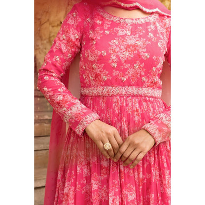Suruchi Parakh Womens Pink Embellished Anarkali Kurta and Dupatta (Set of 2)