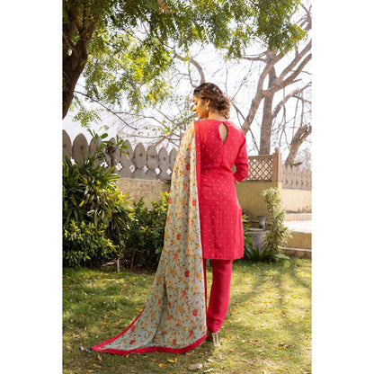 Suruchi Parakh Womens Pink Embroidered Kurta with Pant and Dupatta (Set of 3)