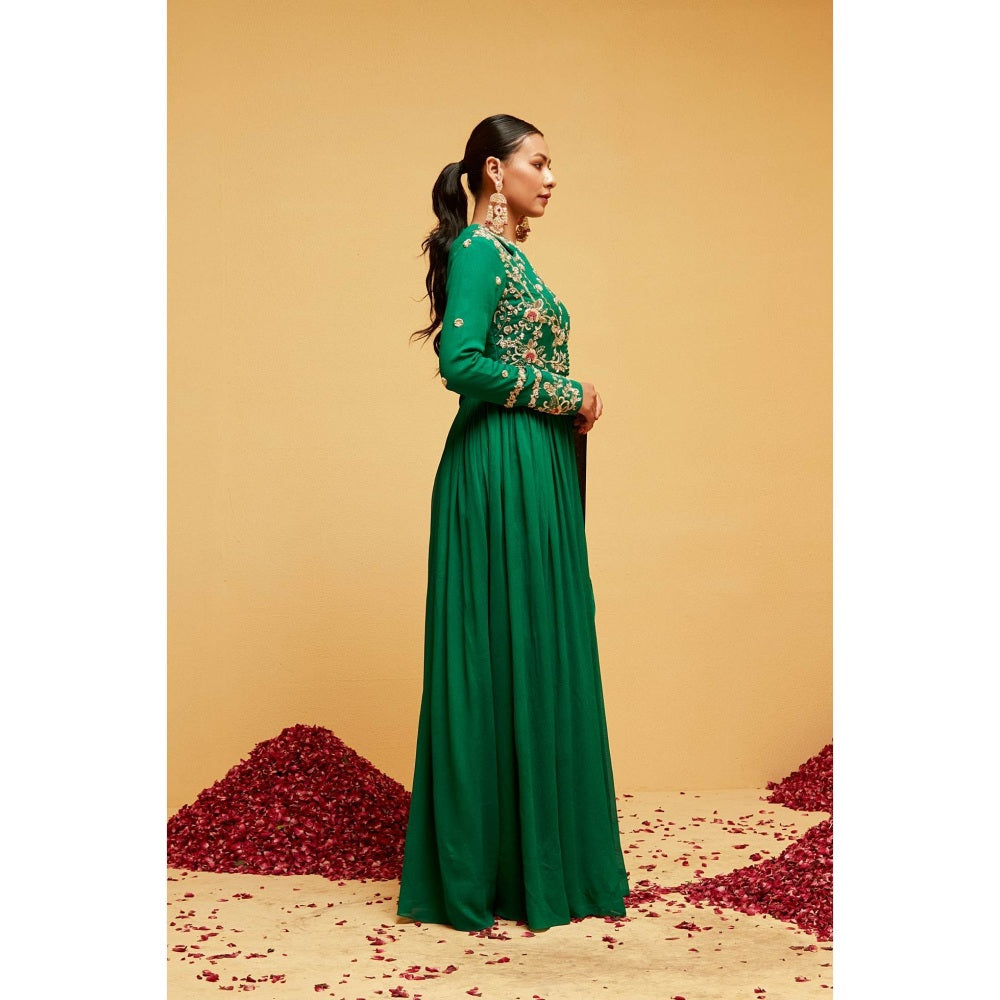 Suruchi Parakh Womens Green Embellished Anarkali Kurta with Pant and Dupatta (Set of 3)