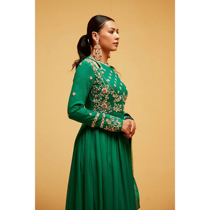 Suruchi Parakh Womens Green Embellished Anarkali Kurta with Pant and Dupatta (Set of 3)