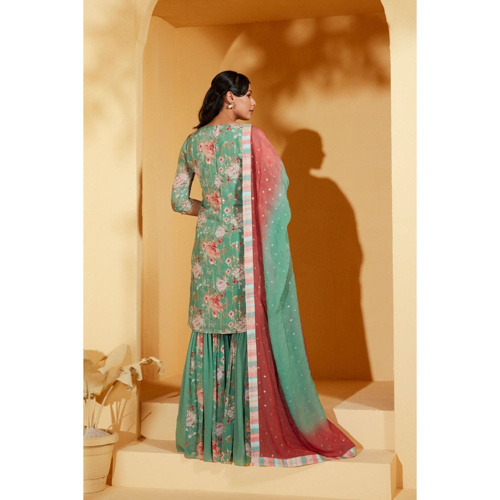 Suruchi Parakh Womens Floral Print Sharara with Kurta and Dupatta (Set of 3)