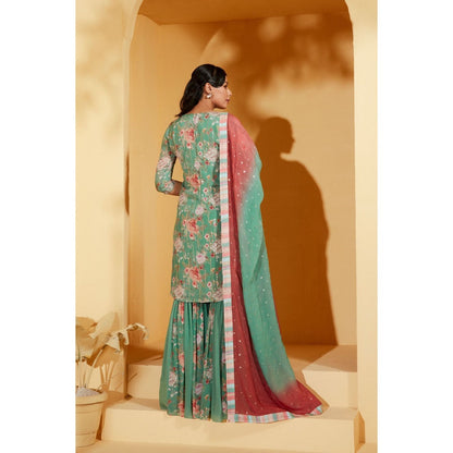 Suruchi Parakh Womens Floral Print Sharara with Kurta and Dupatta (Set of 3)