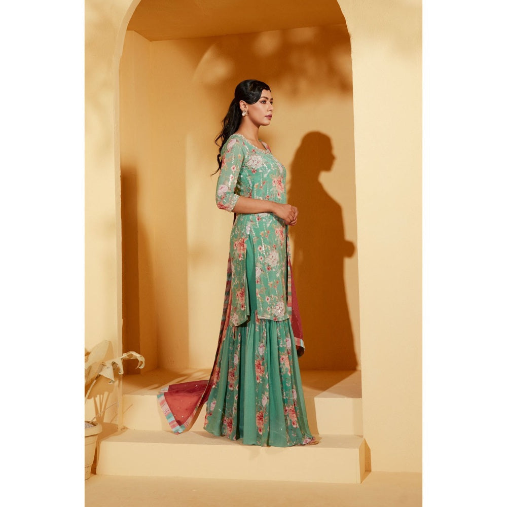 Suruchi Parakh Womens Floral Print Sharara with Kurta and Dupatta (Set of 3)