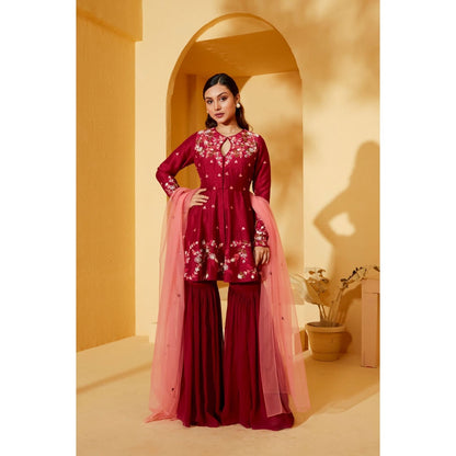 Suruchi Parakh Womens Embroidered Sharara with Kurta and Dupatta (Set of 3)