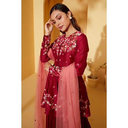 Suruchi Parakh Womens Embroidered Sharara with Kurta and Dupatta (Set of 3)