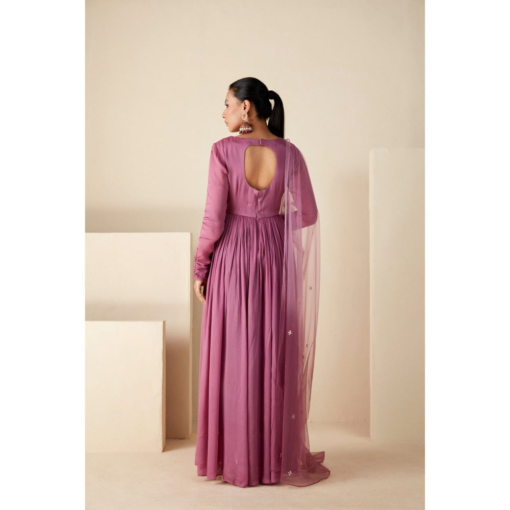 Suruchi Parakh Womens Mauve Mirror Work Anarkali Kurta and Dupatta (Set of 2)