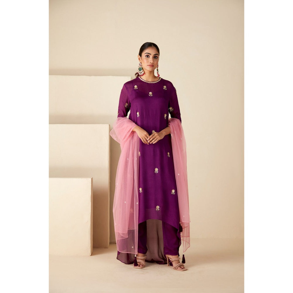 Suruchi Parakh Womens Purple Embroidered Kurta with Pant and Dupatta (Set of 3)
