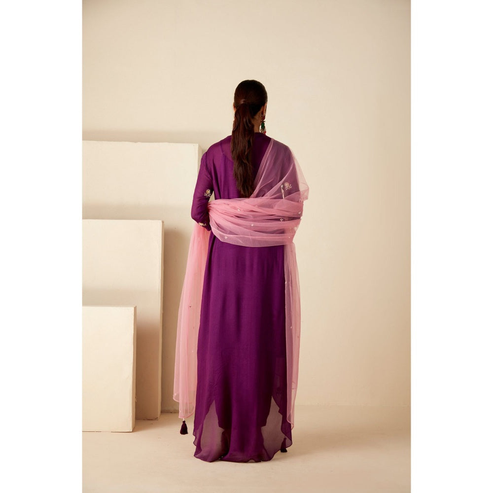 Suruchi Parakh Womens Purple Embroidered Kurta with Pant and Dupatta (Set of 3)