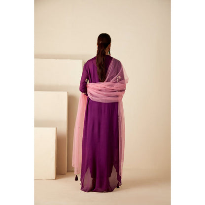 Suruchi Parakh Womens Purple Embroidered Kurta with Pant and Dupatta (Set of 3)