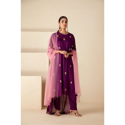 Suruchi Parakh Womens Purple Embroidered Kurta with Pant and Dupatta (Set of 3)