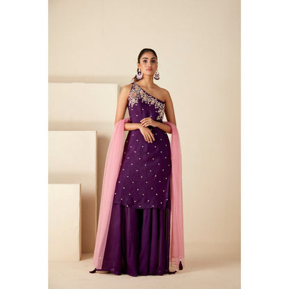 Suruchi Parakh Womens Purple Embellished Kurta with Palazzo and Dupatta (Set of 3)