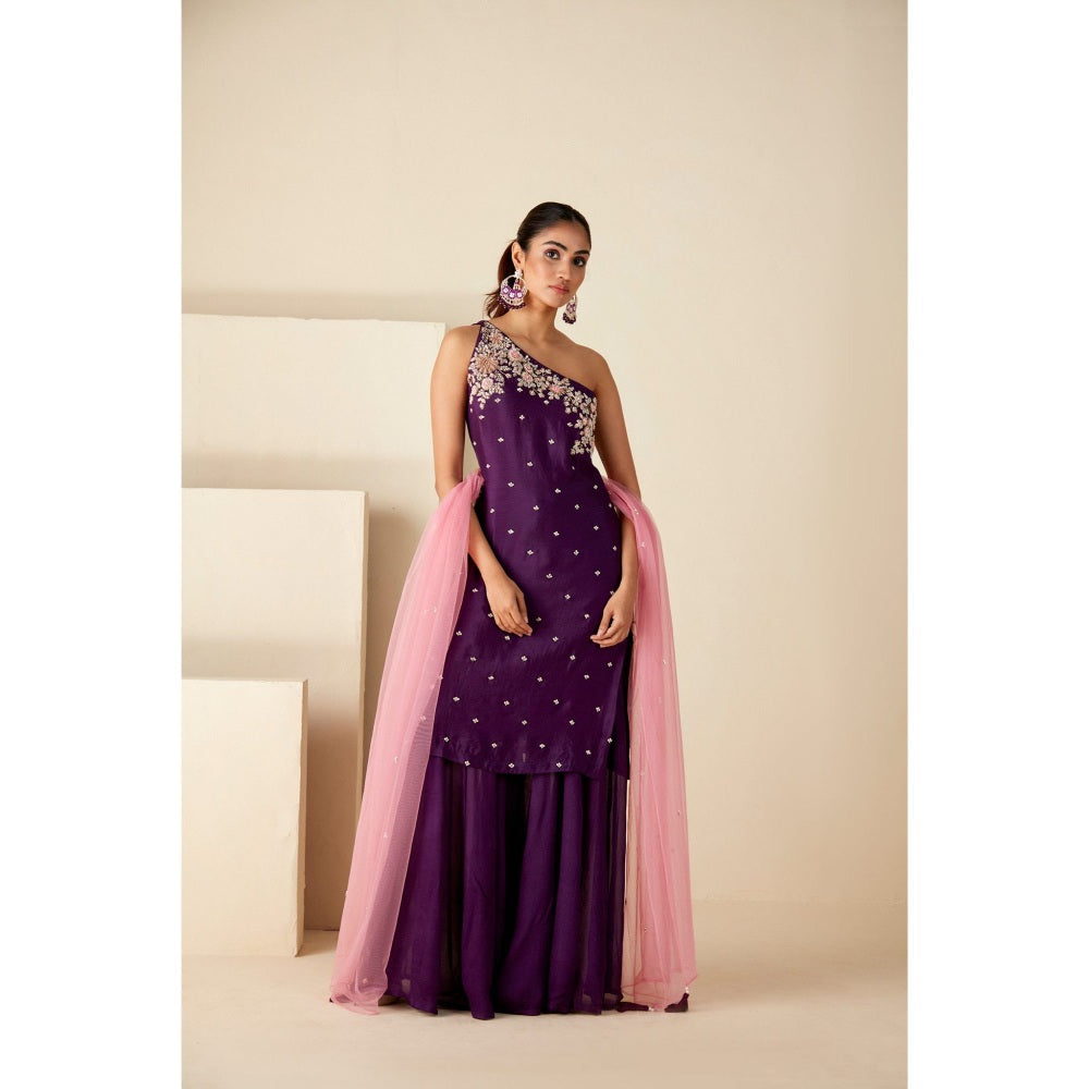 Suruchi Parakh Womens Purple Embellished Kurta with Palazzo and Dupatta (Set of 3)