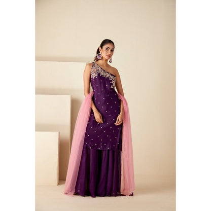 Suruchi Parakh Womens Purple Embellished Kurta with Palazzo and Dupatta (Set of 3)