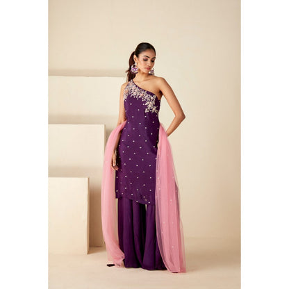 Suruchi Parakh Womens Purple Embellished Kurta with Palazzo and Dupatta (Set of 3)