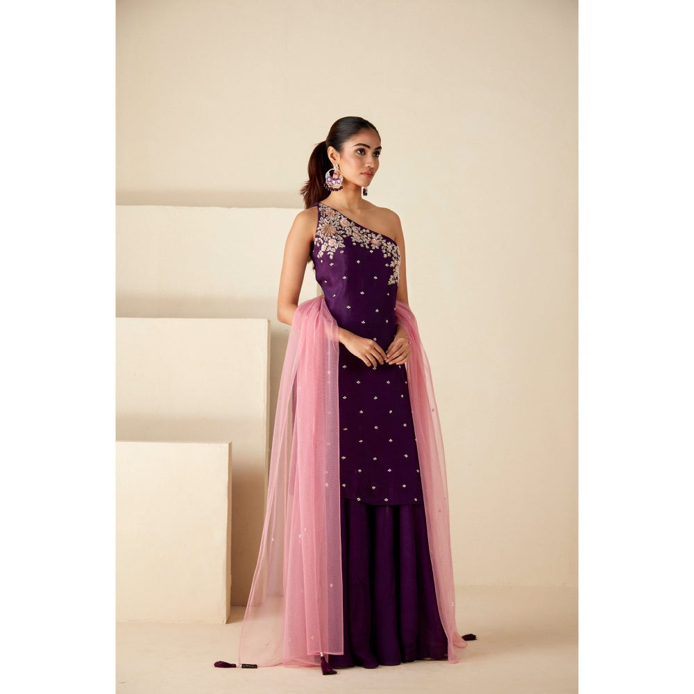 Suruchi Parakh Womens Purple Embellished Kurta with Palazzo and Dupatta (Set of 3)