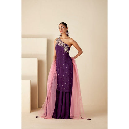Suruchi Parakh Womens Purple Embellished Kurta with Palazzo and Dupatta (Set of 3)