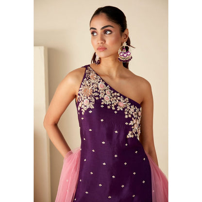 Suruchi Parakh Womens Purple Embellished Kurta with Palazzo and Dupatta (Set of 3)
