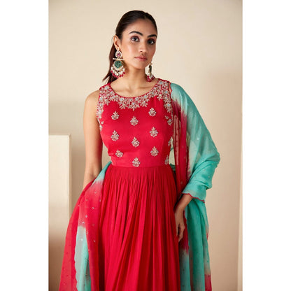 Suruchi Parakh Womens Red Embellished Anarkali Kurta and Dupatta (Set of 2)
