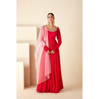 Suruchi Parakh Womens Red Embellished Anarkali Kurta and Dupatta (Set of 2)