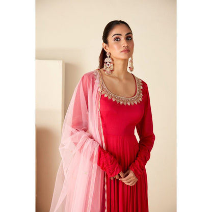 Suruchi Parakh Womens Red Embellished Anarkali Kurta and Dupatta (Set of 2)