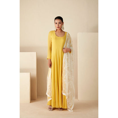 Suruchi Parakh Womens Yellow Solid Anarkali Kurta and Dupatta (Set of 2)