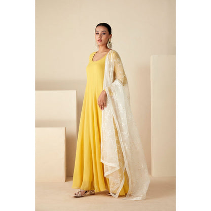 Suruchi Parakh Womens Yellow Solid Anarkali Kurta and Dupatta (Set of 2)