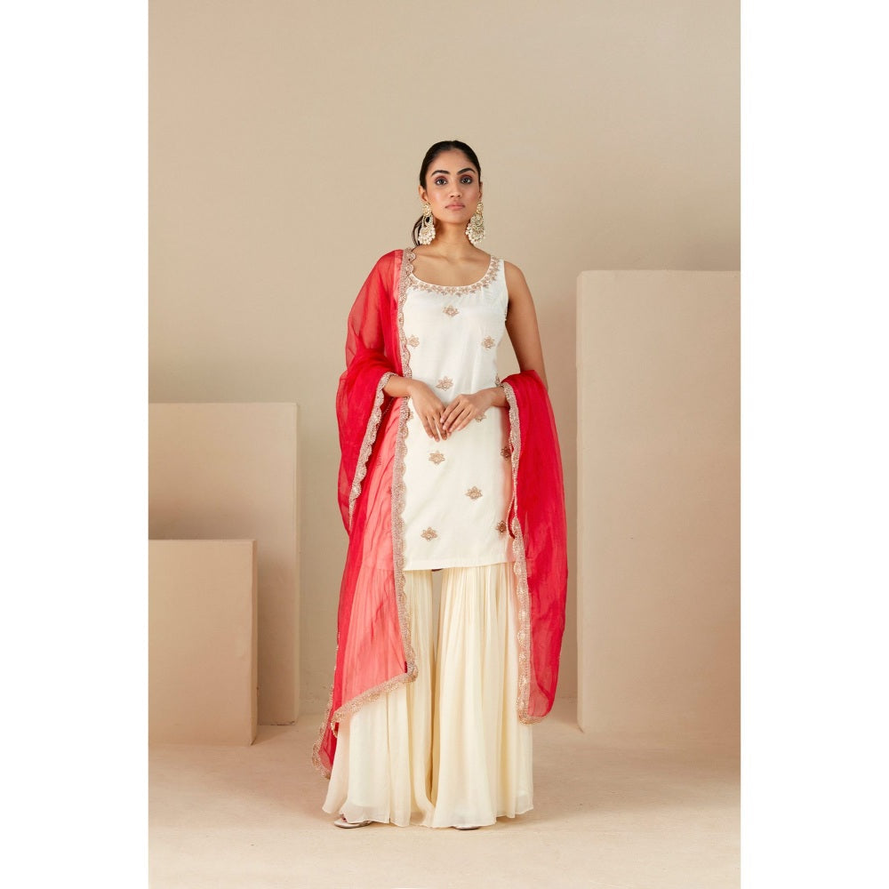 Suruchi Parakh Womens Off White Embellished Kurta with Sharara and Dupatta (Set of 3)