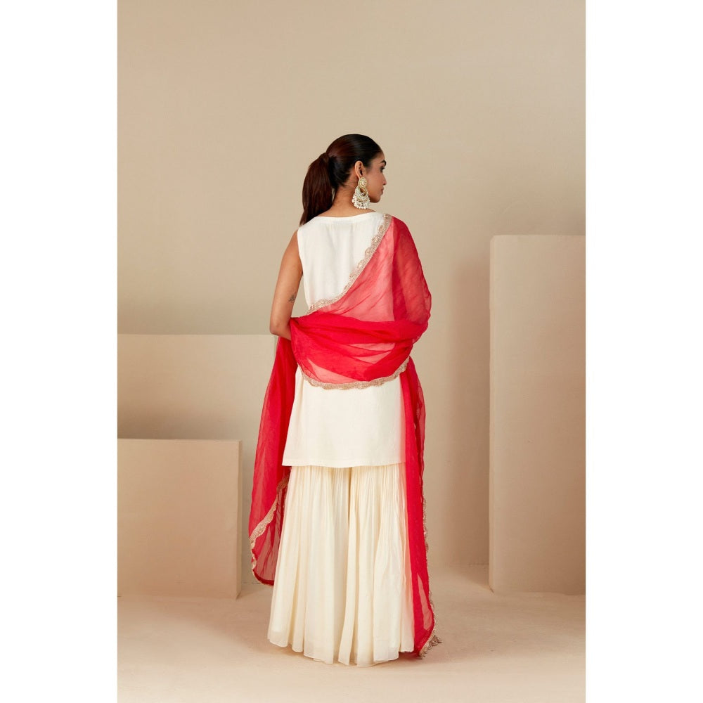 Suruchi Parakh Womens Off White Embellished Kurta with Sharara and Dupatta (Set of 3)