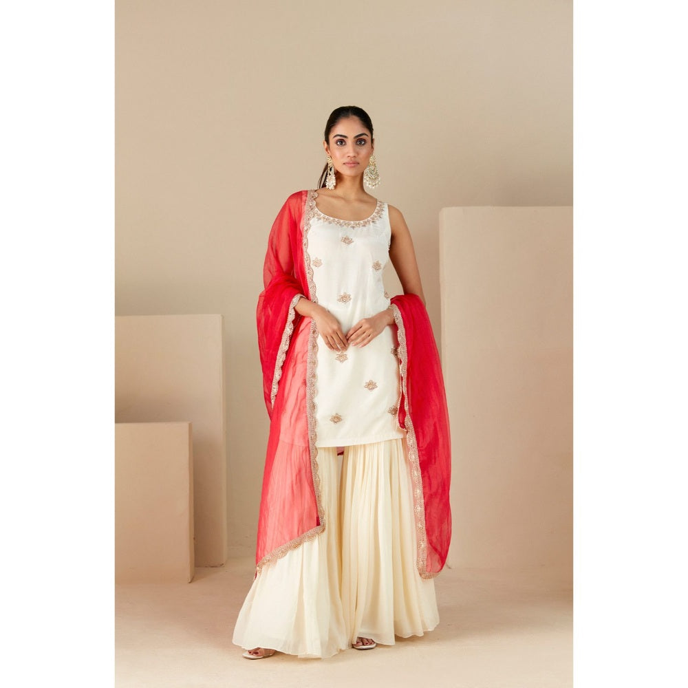Suruchi Parakh Womens Off White Embellished Kurta with Sharara and Dupatta (Set of 3)