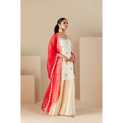 Suruchi Parakh Womens Off White Embellished Kurta with Sharara and Dupatta (Set of 3)