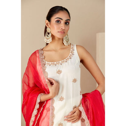 Suruchi Parakh Womens Off White Embellished Kurta with Sharara and Dupatta (Set of 3)